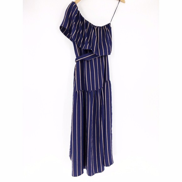 Topshop The Sicily Stripe One Shoulder Flounce Midi Dress Womens Size 2 - Picture 4 of 5